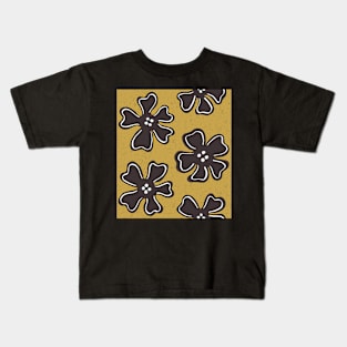 Pattern of button brown flowers on satin sheen gold Kids T-Shirt